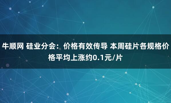 牛顺网 硅业分会：价格有效传导 本周硅片各规格价格平均上涨约0.1元/片